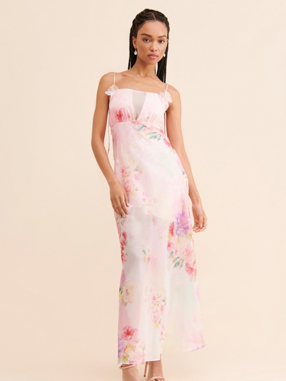 For Love and Lemons Lisa Maxi Dress Floral Print Pink Size M